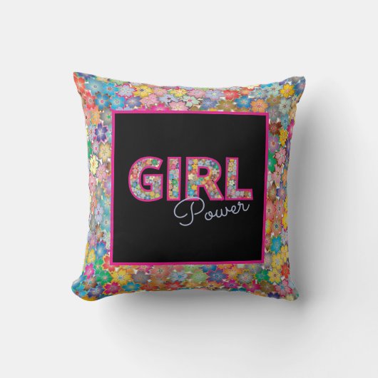ガールパワー |ピンクガーリーの美しい山花女性 クッション (正面)