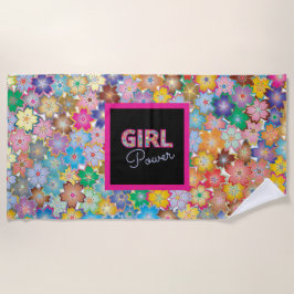 ガールパワー |ピンクガーリーの美しい山花女性 ビーチタオル