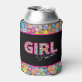ガールパワー |ピンクガーリーの美しい山花女性 缶クーラー (缶正面)