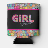 ガールパワー |ピンクガーリーの美しい山花女性 缶クーラー (正面)