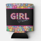 ガールパワー |ピンクガーリーの美しい山花女性 缶クーラー (裏面)