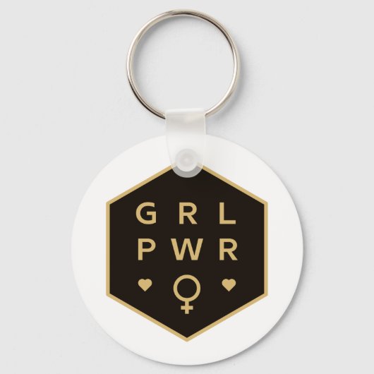 ガールパワー |ブラックカラフルグラフィックデザイン キーホルダー (正面)