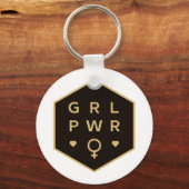 ガールパワー |ブラックカラフルグラフィックデザイン キーホルダー (正面)