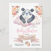 ガールパンダピンクフローラベビーシャワー招待状 招待状 (正面/裏面)