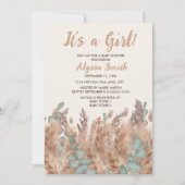 ガールパンパスグラスボホボヘミアン砂漠ベビースシャワー 招待状 (正面)