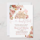 ガールパンプキンテディベアフローラ秋ベビーシャワー 招待状 (正面)