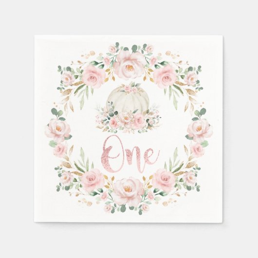 ガールパンプキンバラ金ゴールドフローラ1st最初の誕生日 スタンダードカクテルナプキン (正面)