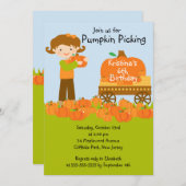 ガールパンプキンピッキングバースデーパーティ招待状 招待状 (正面/裏面)