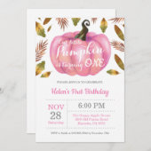 ガールパンプキンファースト誕生日招待状ピンク 招待状 (正面/裏面)