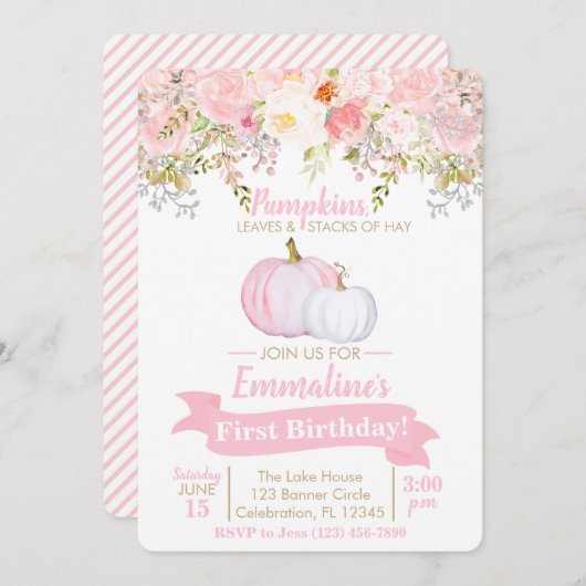 ガールパンプキンフローラガーデン誕生日 招待状 (正面/裏面)