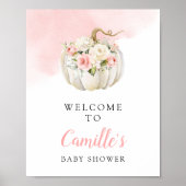 ガールパンプキンフローラベビーシャワー歓迎サイン ポスター (正面)