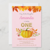 ガールパンプキン秋ファースト誕生日金ゴールドグリッター 招待状 (正面)