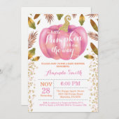 ガールパンプキン秋ベビーシャワー招待状金ゴールド 招待状 (正面/裏面)
