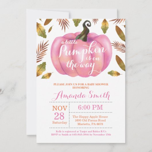 ガールパンプキン秋ベビーシャワー招待状 招待状 (正面)