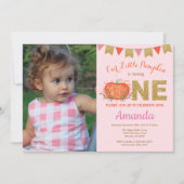 ガールパンプキン秋誕生日招待状金ゴールドグリッター 招待状 (正面)