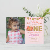 ガールパンプキン秋誕生日招待状金ゴールドグリッター 招待状 (スタンド正面)