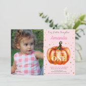 ガールパンプキン秋誕生日招待状金ゴールド 招待状 (スタンド正面)