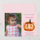 ガールパンプキン秋誕生日招待状金ゴールド 招待状 (正面/裏面)