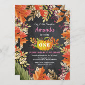 ガールパンプキン秋誕生日招待状 招待状 (正面/裏面)