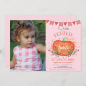 ガールパンプキン誕生日招待状オレンジアンドピンク 招待状 (正面/裏面)