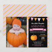 ガールパンプキン誕生日招待状オレンジアンドピンク 招待状 (正面/裏面)