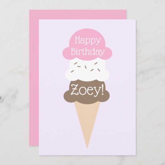ガールパーソナライズされたズ誕生日アイスクリームカード シーズンカード (正面/裏面)