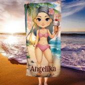 ガールパーソナライズされたトロピカル ビーチタオル