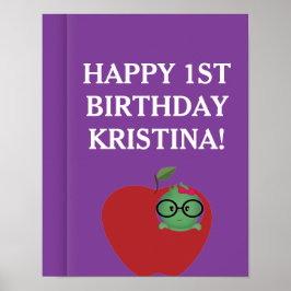 ガールパーソナライズされたブックワーム誕生日ポスター ポスター