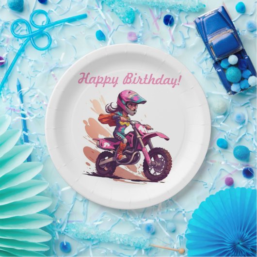 ガールパーソナライズされたモトクロス招待状 ペーパープレート (パーティー)