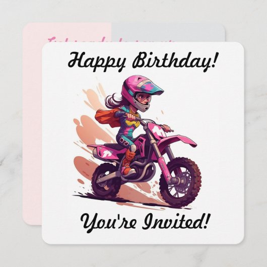 ガールパーソナライズされたモトクロス招待状 招待状 (正面/裏面)