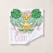 ガールパーソナライズされたライオンイラストレーションサファリ バスタオルセット (ウォッシュタオル)