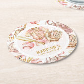 ガールパーソナライズされた誕生日野球 ラウンドペーパーコースター (アングル)