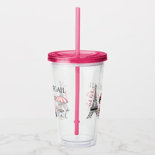 ガールパーソナライズされた&キャットエッフェルタワーパリ アクリルタンブラー (右)