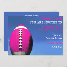 ガールパーティーピンクサッカー誕生日招待状