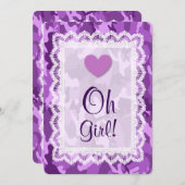 ガールパープルカモフラージレースベビーシャワーA01B 招待状 (正面/裏面)