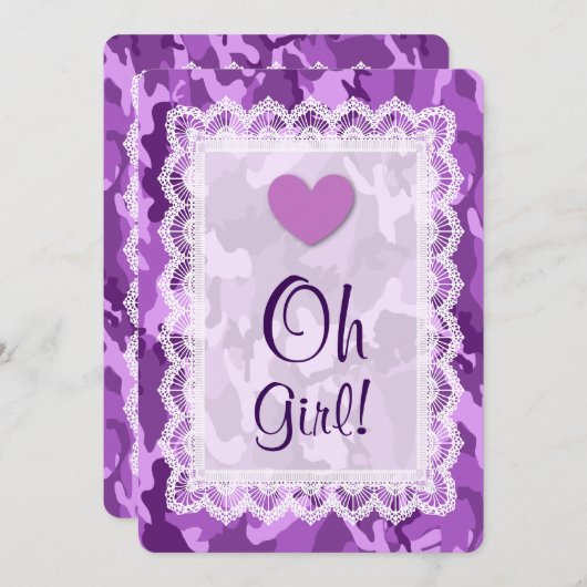 ガールパープルカモフラージレースベビーシャワーA01B 招待状 (正面/裏面)