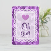 ガールパープルカモフラージレースベビーシャワーA01B 招待状 (スタンド正面)