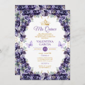 ガールパープルキンセアニラ15アノスフラワーズ金ゴールドクラウン 招待状 (正面/裏面)