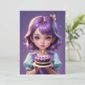 ガールパープルバタフライ誕生日招待状 招待状 (スタンド正面)