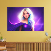 ガールパープルブロンドエレガントネオンピンクのレディーアート キャンバスプリント (インサイチュ (リビング))