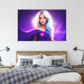 ガールパープルブロンドエレガントネオンピンクのレディーアート キャンバスプリント (インサイチュ (寝室))