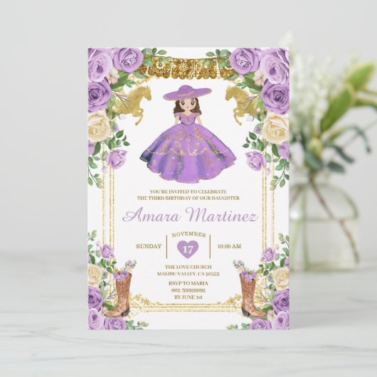 ガールパープルメキシコドレス3rd誕生日パーティー 招待状 (スタンド正面)