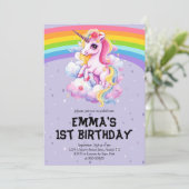 ガールパープルレインボインユニコーンガーリー1st誕生日 招待状 (スタンド正面)