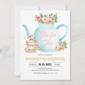 ガールパールティーピンクフローラ金ゴールドお洒落誕生日 招待状 (正面)