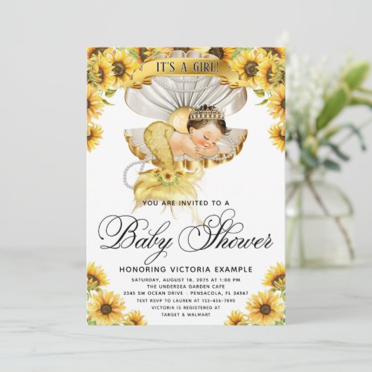 ガールヒマワリーベビーシャワー招待状 招待状 (スタンド正面)
