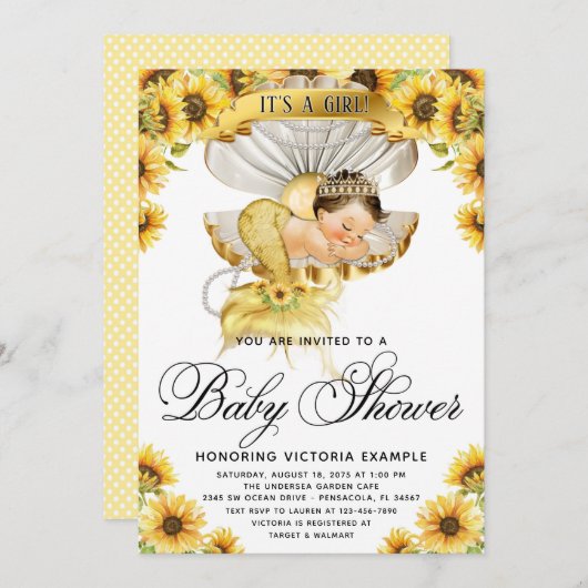 ガールヒマワリーベビーシャワー招待状 招待状 (正面/裏面)