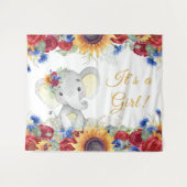 ガールヒマワリ象ベビーシャワー背景 タペストリー (正面(横))