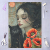 ガールビクトリアンキャットムーンレッドポピー抽象芸術アート 薄葉紙 (クラフト)