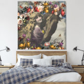 ガールビクトリアン&ブラックホースフローラコラージュ キャンバスプリント (インサイチュ (寝室))