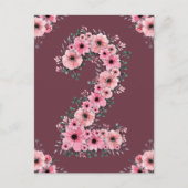 ガールビッグ2歳の誕生日ピンクの花々緑の葉 ポストカード (正面)
